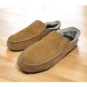 OLUKAI Nohea Slipper Women's 10 Brown Suede Slip On Moccasins Shearling Lined